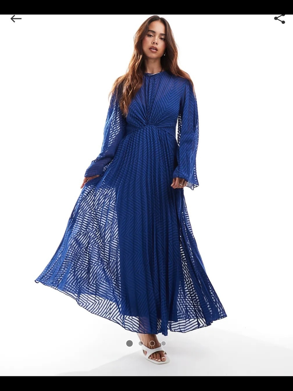 ASOS Royal Blue Pleated Maxi Dress with Long Sleeves Size US 12